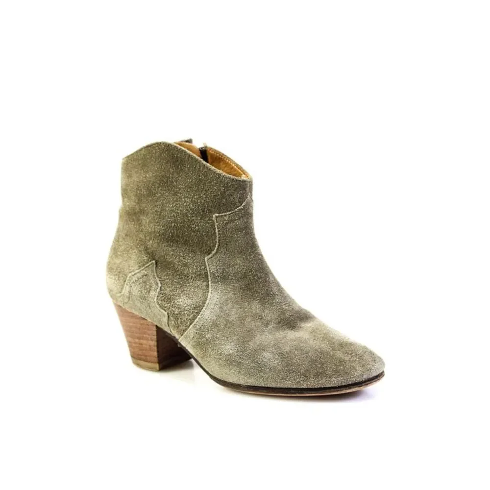 Isabel Marant Etoile Women's Suede Block Heel Ankle Boots Sage Green Size 5
